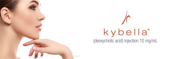Young woman's profile with the Kybella logo